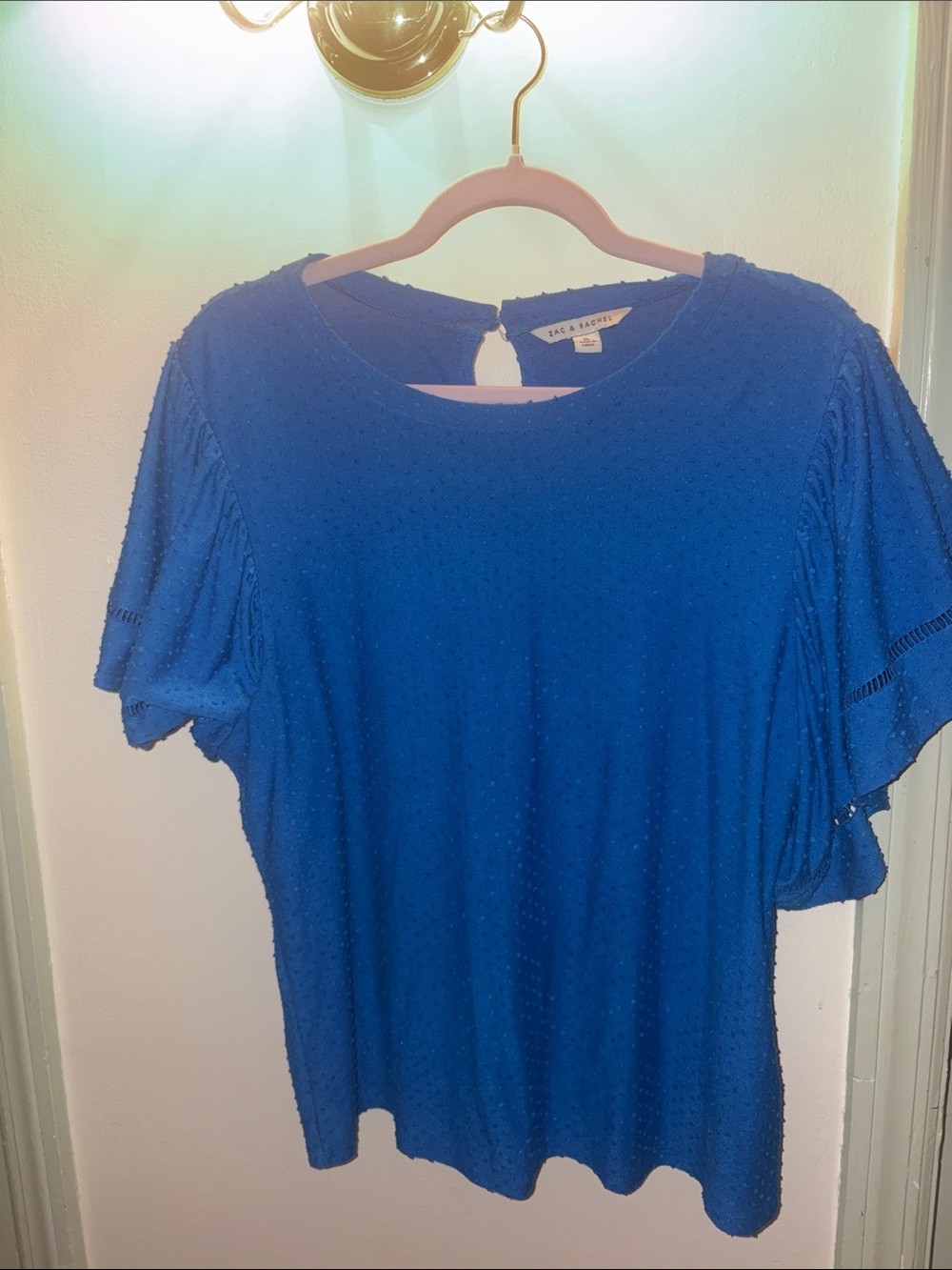 Zac & Rachel Royal Blue Swiss Dot Flutter Sleeve Blouse